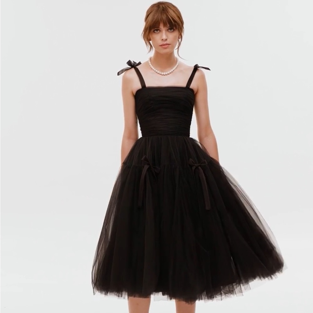 Milla midi tie-strap black tulle dress